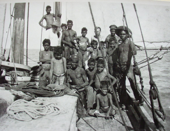 Brothers Kralimann and Contempree with Beagle Bay boys on the lugger